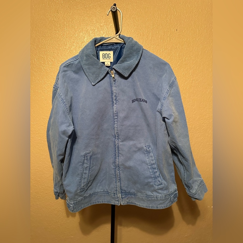 BDG Light Blue Zip-Up Utility Jacket with Corduroy Collar